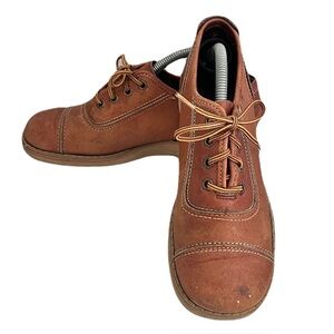 Vintage 1970s Tan Leather Lace Up Oxfords, Size 7